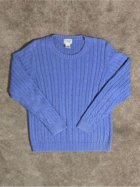 L.L.Bean Cable Knit Sweater Womens XL Purple Crew Neck Pullover 100% Cotton